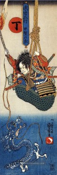  ukiyo - Koga saburo Suspendeding einen Korb beobachten einen Drachen Utagawa Kuniyoshi Ukiyo e